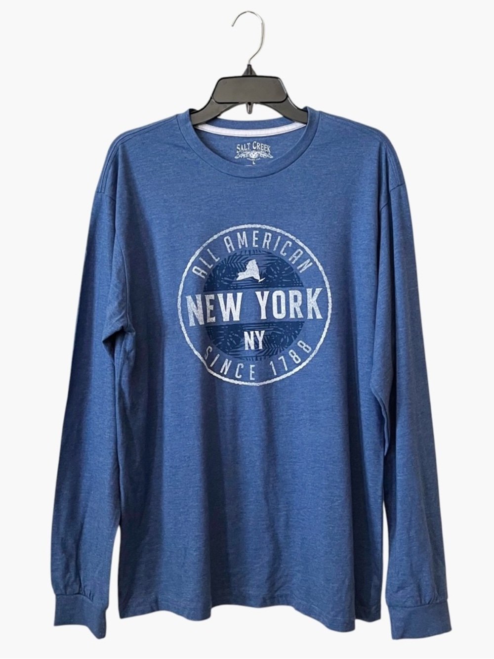 Salt Creek Apparel T-Shirt Adult Size L Blue Long Sleeve All American New York